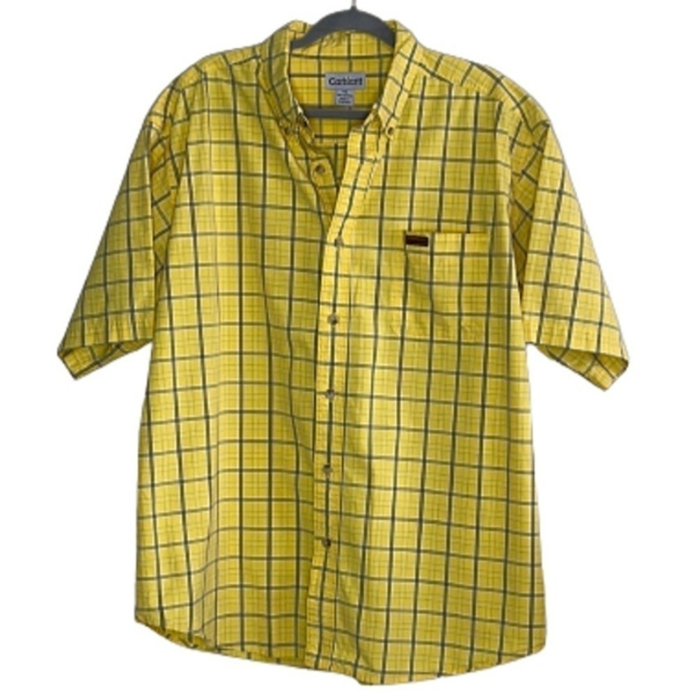 CARHARTT SHORT SLEEVE BUTTON UP PLAID MEN'S SHIRT 100% COTTON SIZE‎ XL